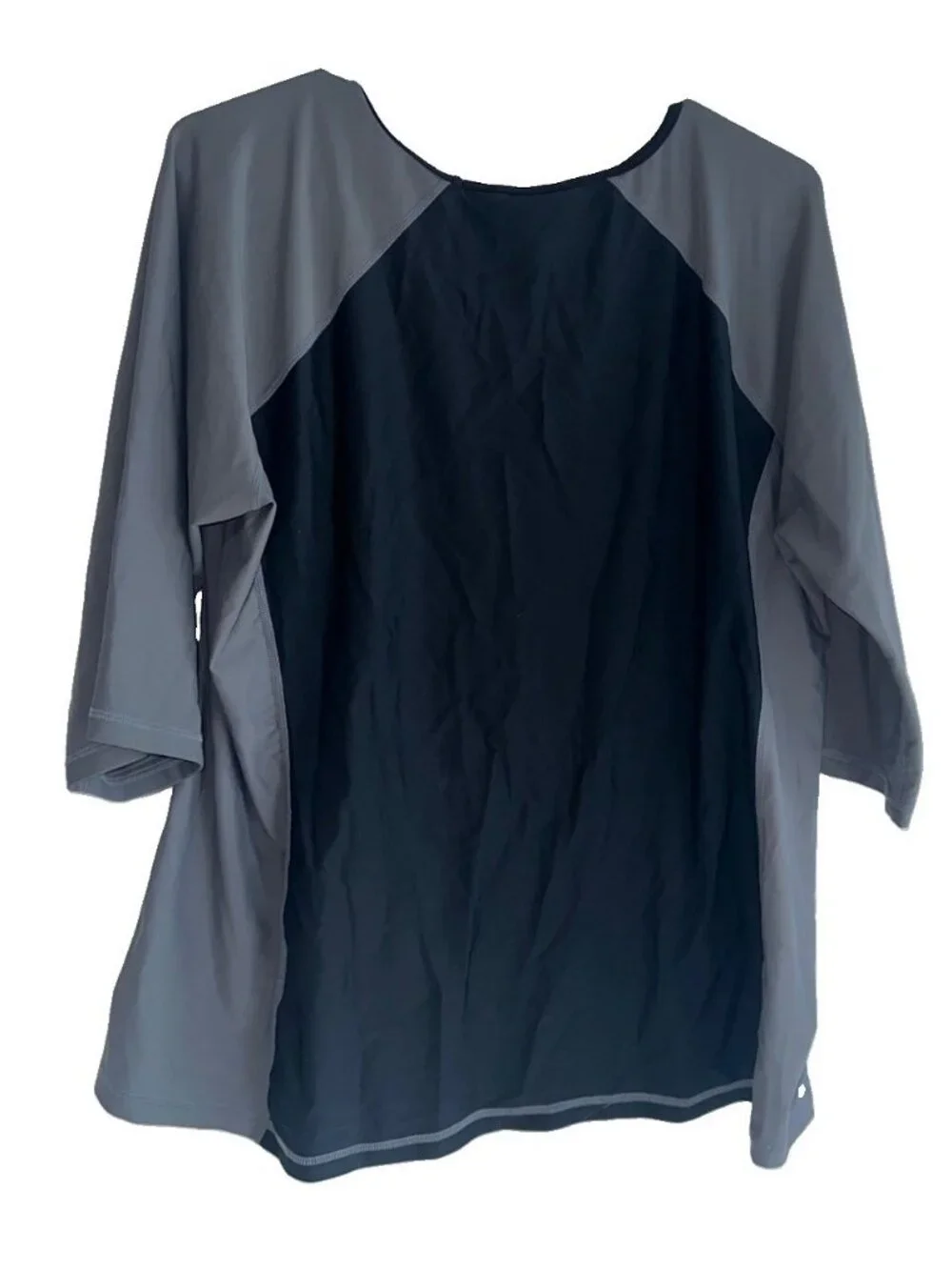 Ella Mar Womens 3/4 Sleeve Swim Top Plus Sz 1X Black Gray Colorblock Modest